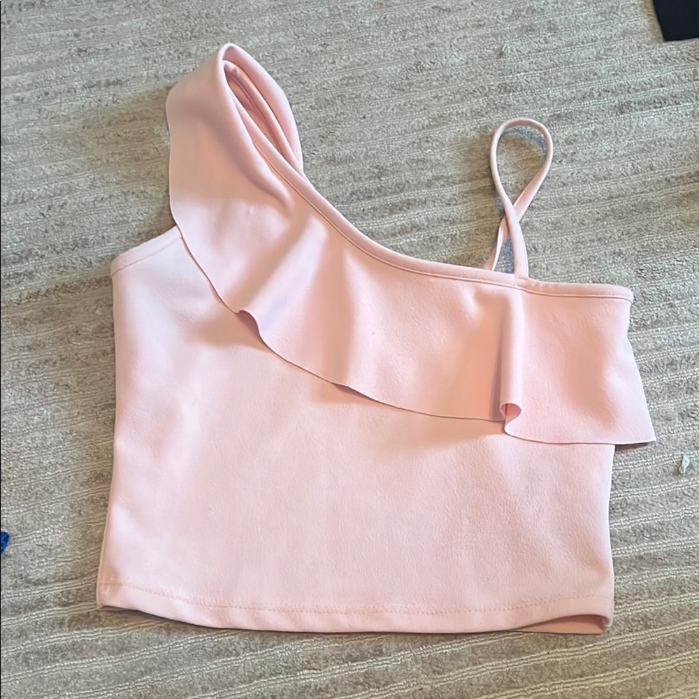 Elegant Pink Ruffle One-Shoulder Top